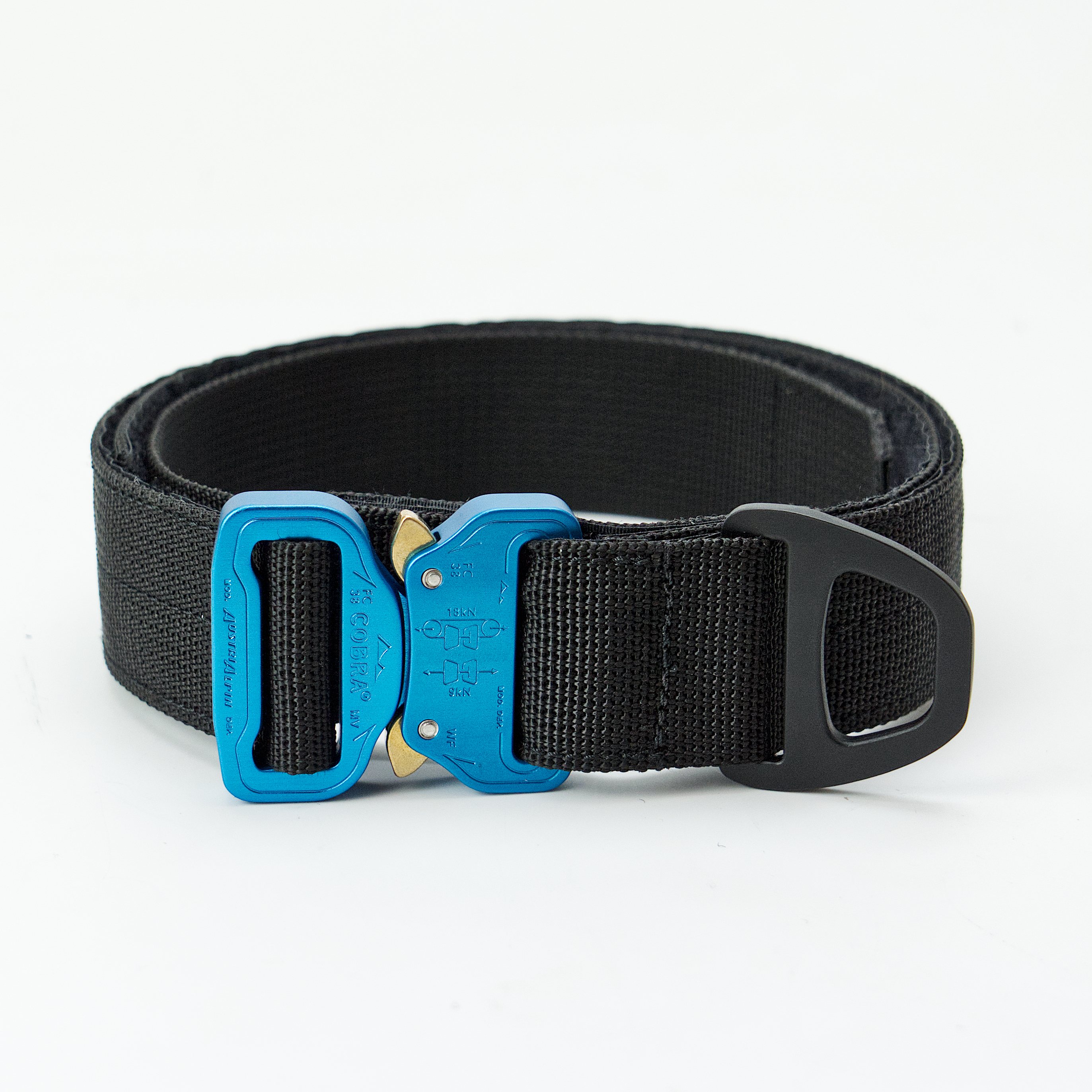 Custom Halsband 40mm Schwarz  G2 46 - 53cm | Schnalle : Cobra Blau